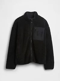 Recycled Sherpa Oversized Logo Zip Jacket
