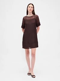 Sheer Organza Mini Shift Dress