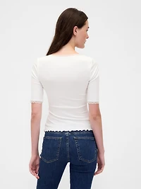 Modal Rib Lace-Trim Square-Neck T-Shirt