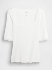 Modal Rib Lace-Trim Square-Neck T-Shirt