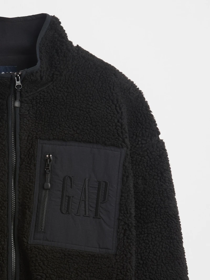 Recycled Sherpa Oversized Logo Zip Jacket