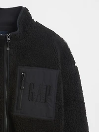 Recycled Sherpa Oversized Logo Zip Jacket