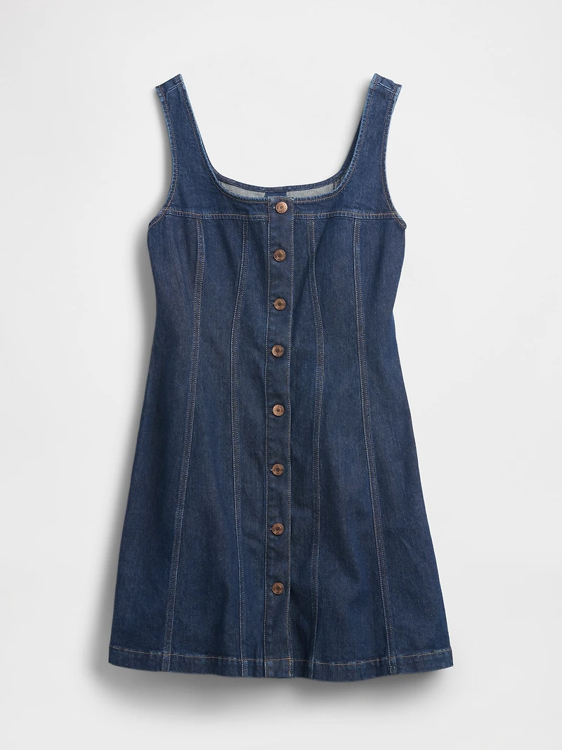 Denim Seamed Button-Front Mini Dress