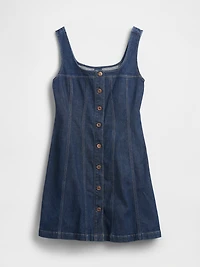 Denim Seamed Button-Front Mini Dress