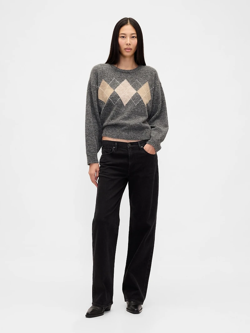 Fuzzy Argyle Crop Sweater