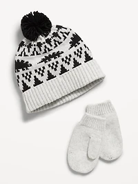Pom-Pom Beanie and Mittens Set for Toddler Boys