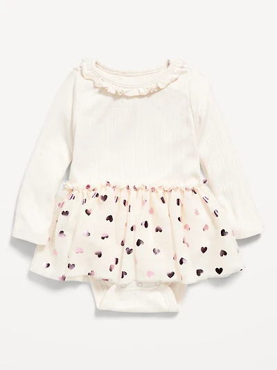Long-Sleeve Ribbed Bodysuit Tutu Dress for Baby
