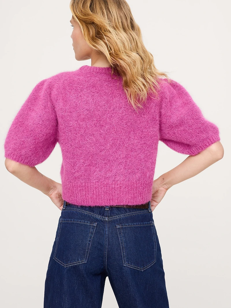 Fuzzy Alpaca-Blend Puff-Sleeve Sweater