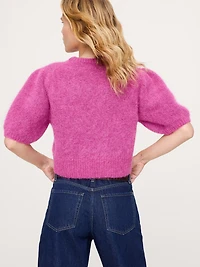 Fuzzy Alpaca-Blend Puff-Sleeve Sweater