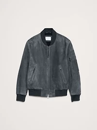 Suede Bomber Jacket with Quilted Lining