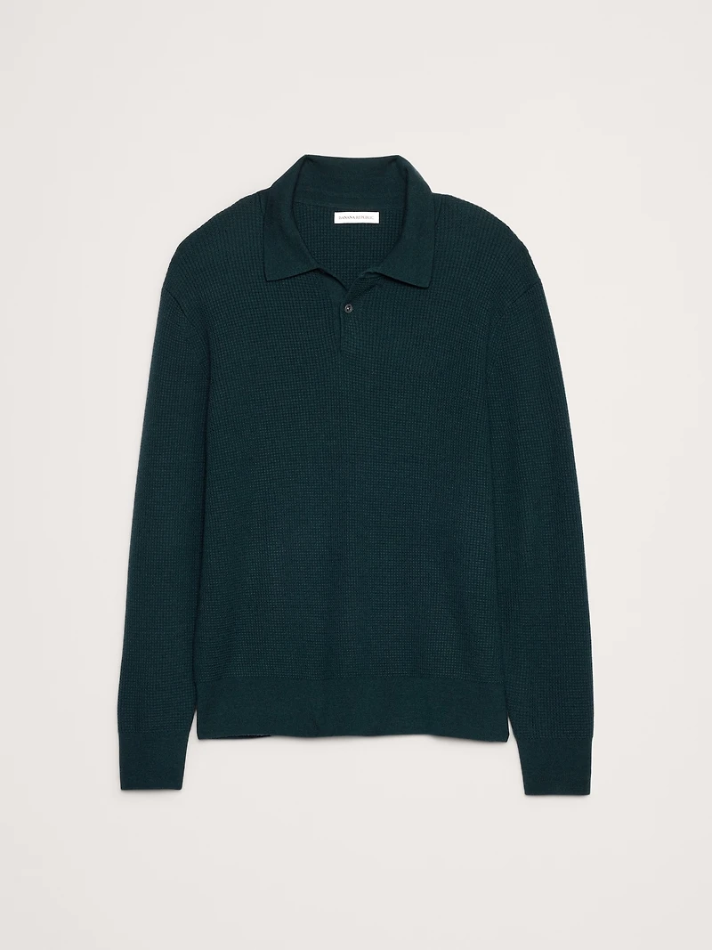 Merino Waffle-Knit Sweater Polo