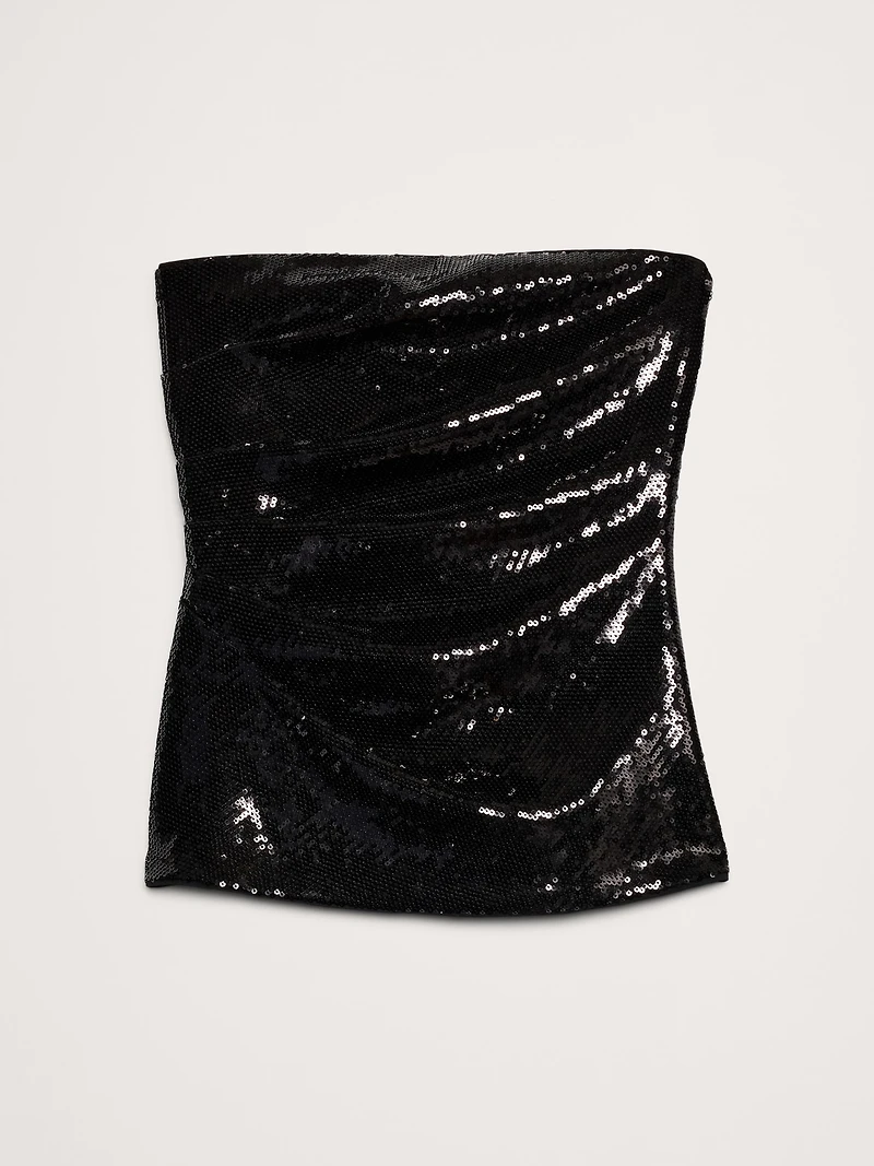 Sequin Ruched Strapless Top
