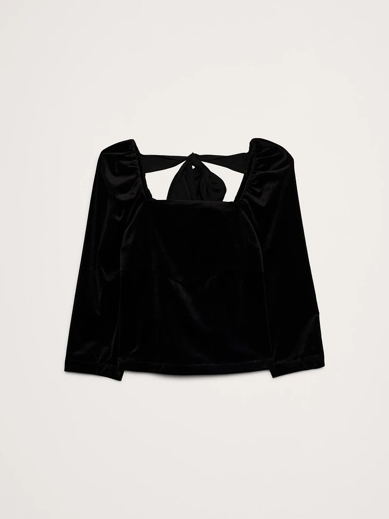 Cotton Velvet Puff-Sleeve Top