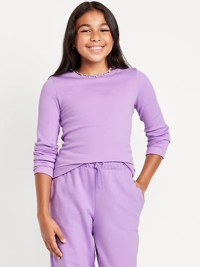 Fitted Seamless Long-Sleeve Ribbed Performance Top for Girls