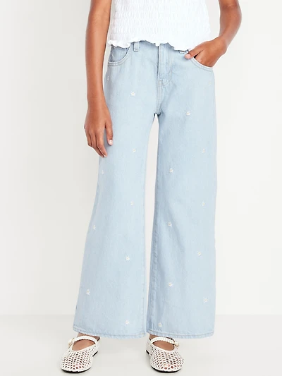High-Waisted Embroidered Baggy Wide-Leg Jeans for Girls