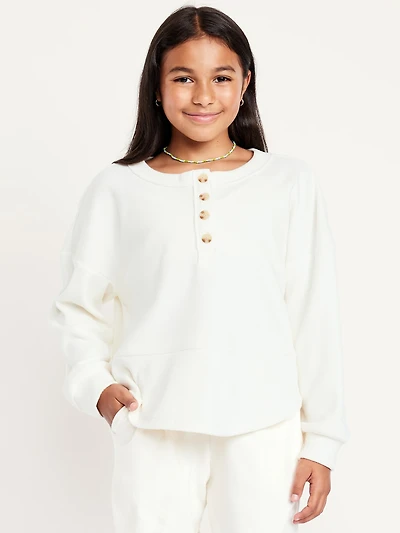CozePlush Oversized Thermal-Knit Henley Top for Girls