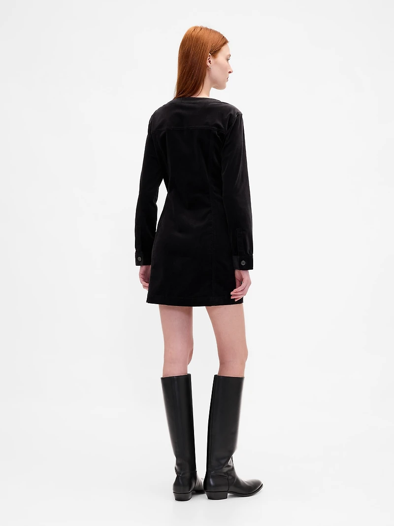 Velvet V-Neck Pocket Mini Dress