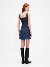 Denim Seamed Button-Front Mini Dress