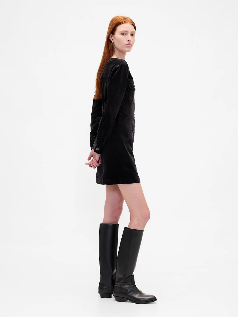 Velvet V-Neck Pocket Mini Dress