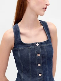 Denim Seamed Button-Front Mini Dress