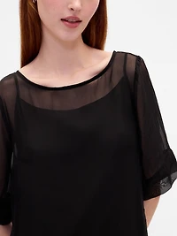 Sheer Organza Mini Shift Dress