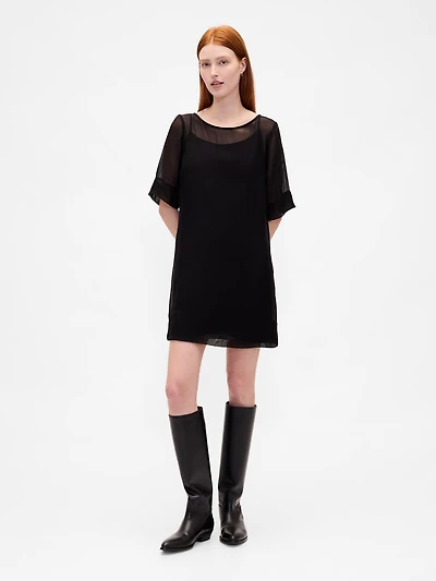 Sheer Organza Mini Shift Dress