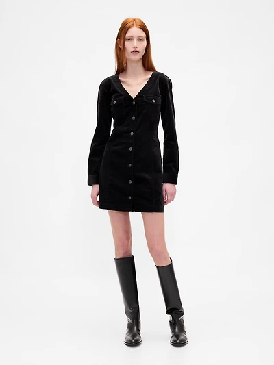 Velvet V-Neck Pocket Mini Dress