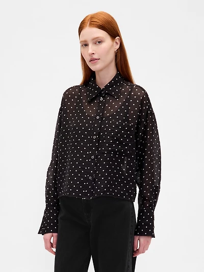 Sheer Straight-Hem Crop Shirt