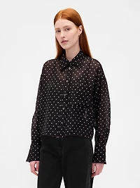 Sheer Straight-Hem Crop Shirt