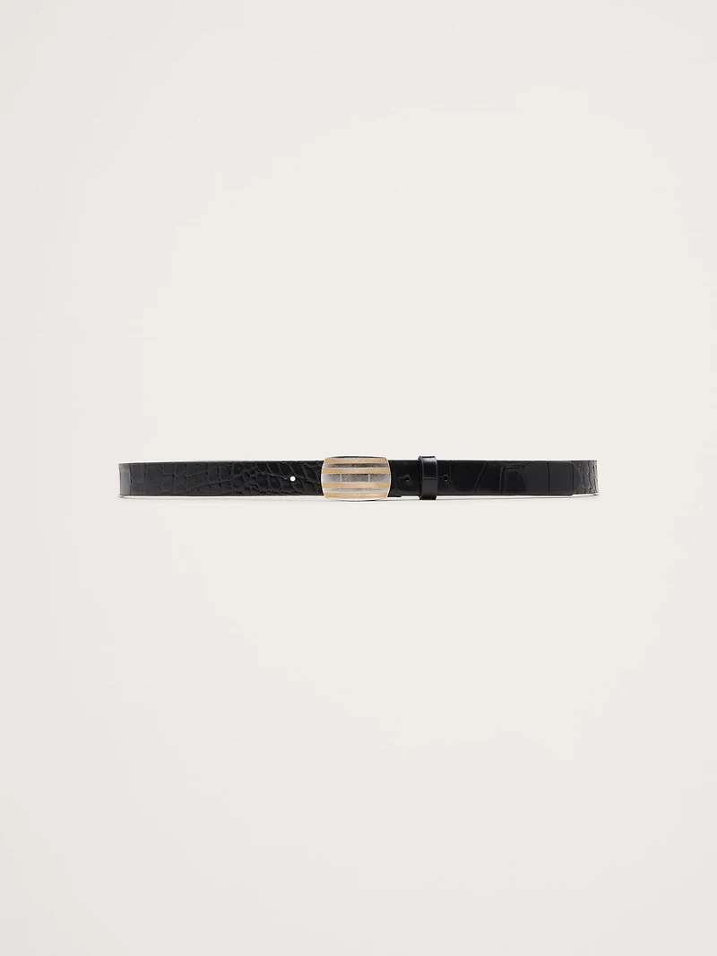 Embossed Leather Plaque-Buckle Belt