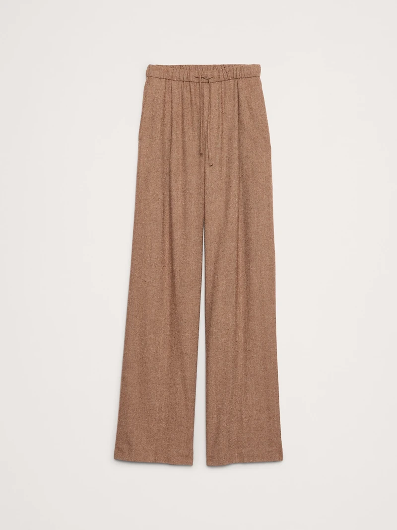 Wide-Leg Flannel Drawstring Pull-On Pant
