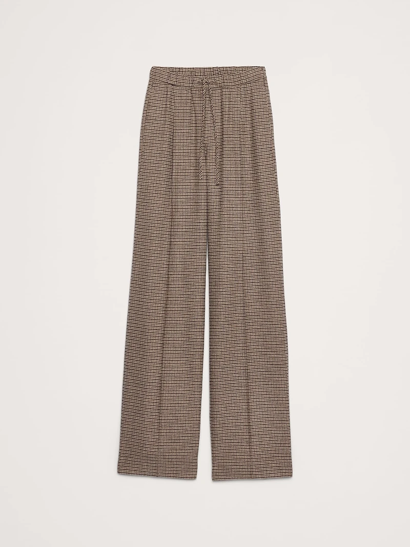 Wide-Leg Flannel Drawstring Pull-On Pant
