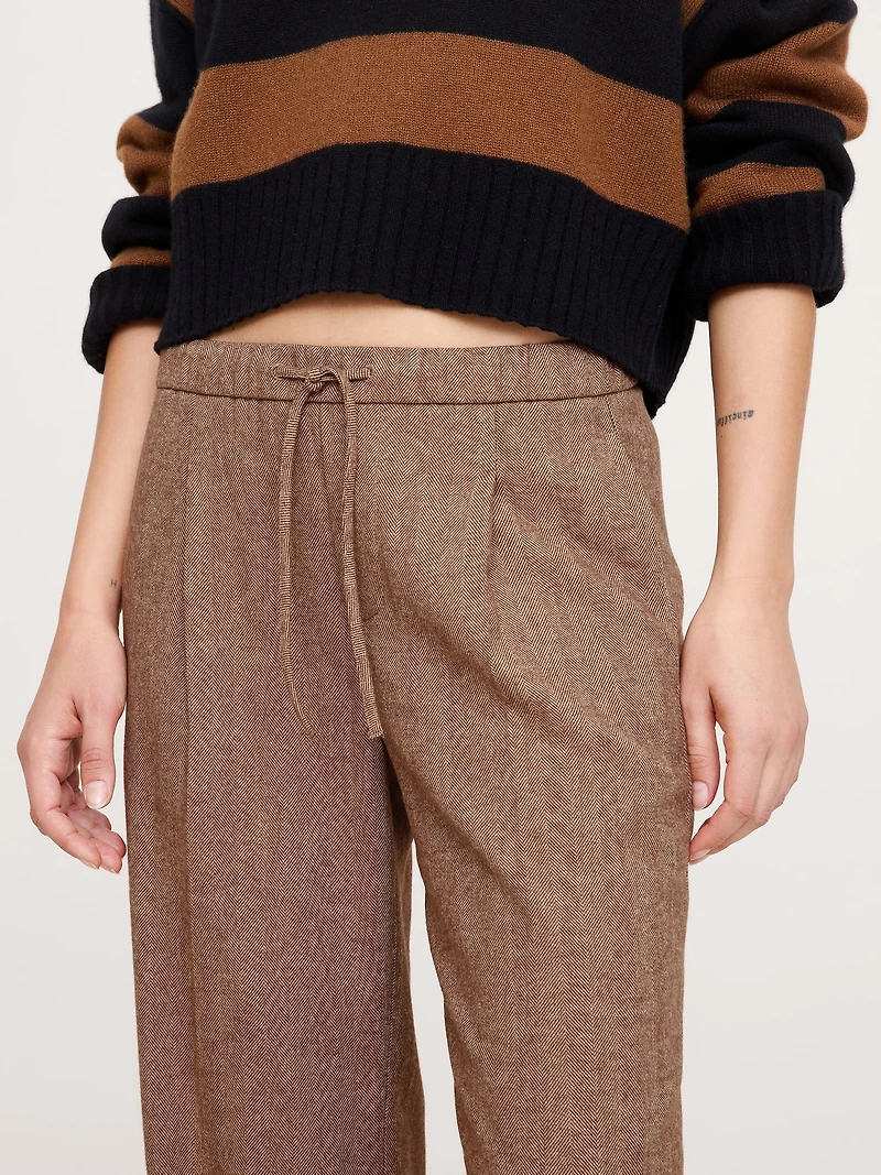 Wide-Leg Flannel Drawstring Pull-On Pant