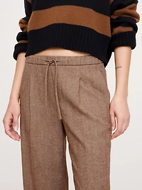 Wide-Leg Flannel Drawstring Pull-On Pant