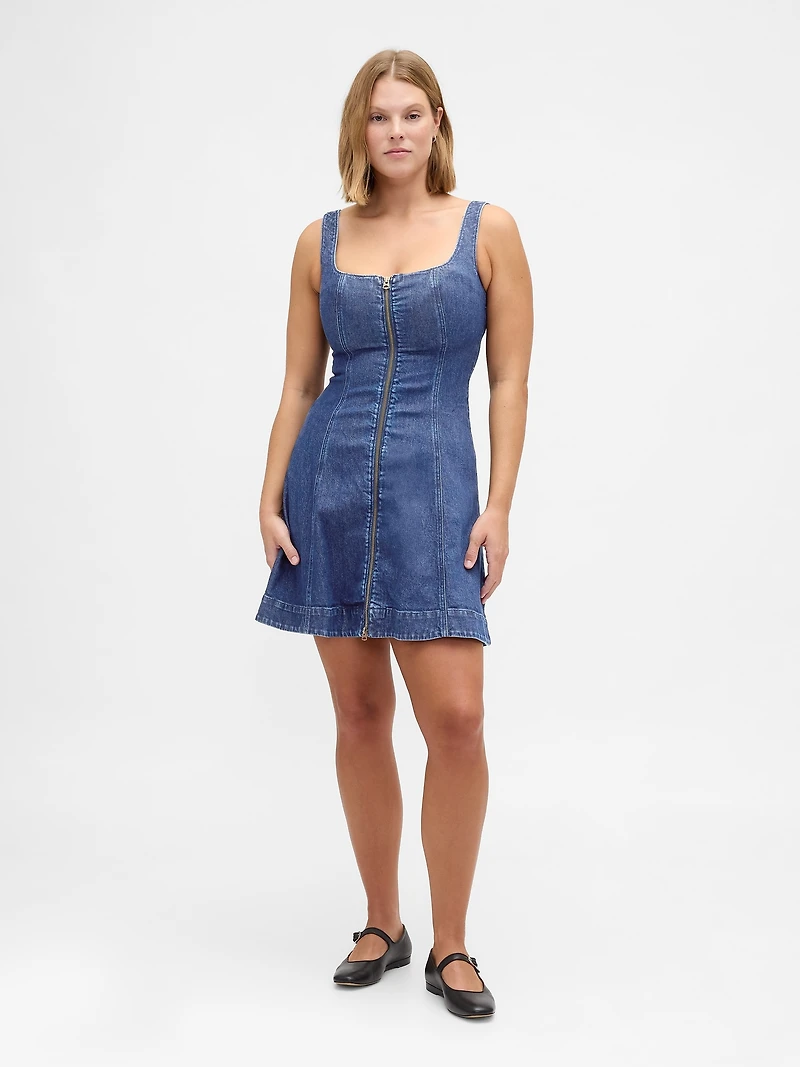 Denim Zip-Front Mini Dress