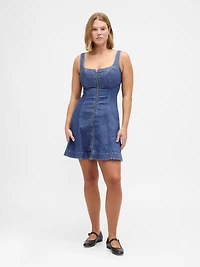 Denim Zip-Front Mini Dress