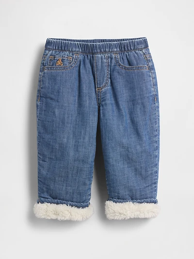 Baby Sherpa-Lined Pull-On Barrel Jeans