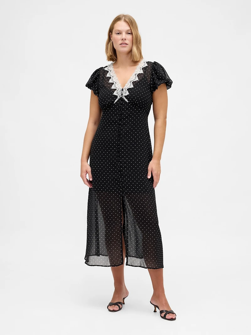 Lace-Trim V-Neck Maxi Dress
