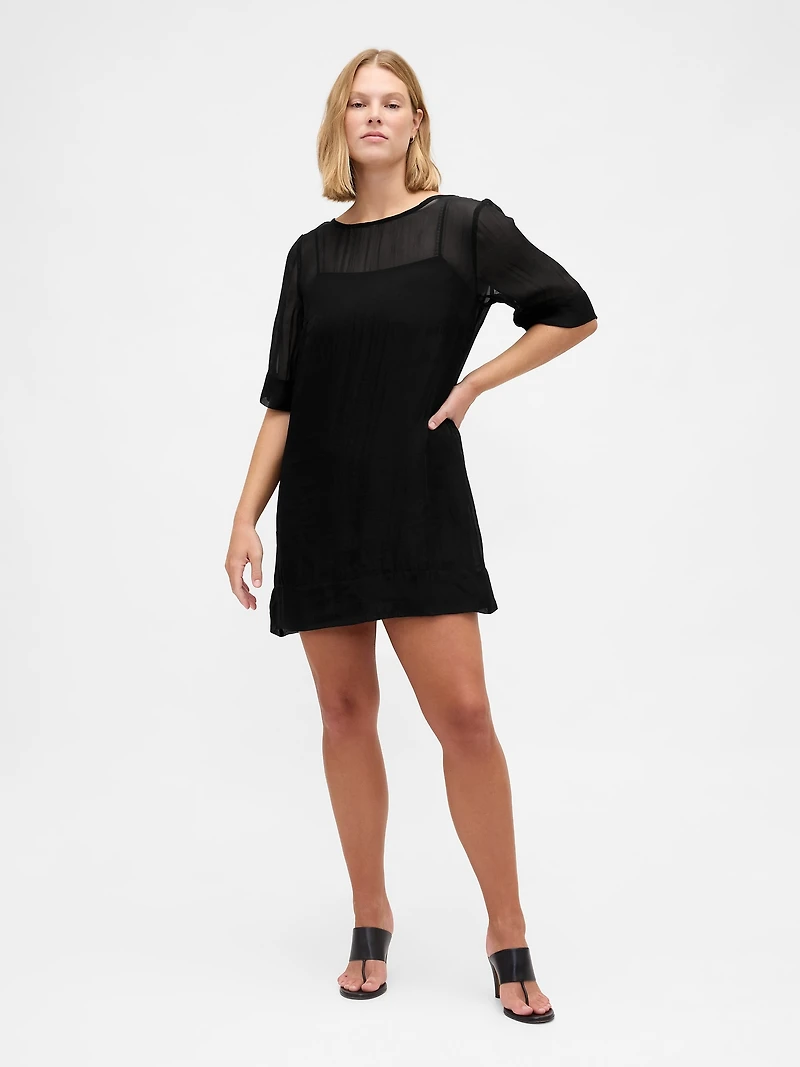 Sheer Organza Mini Shift Dress