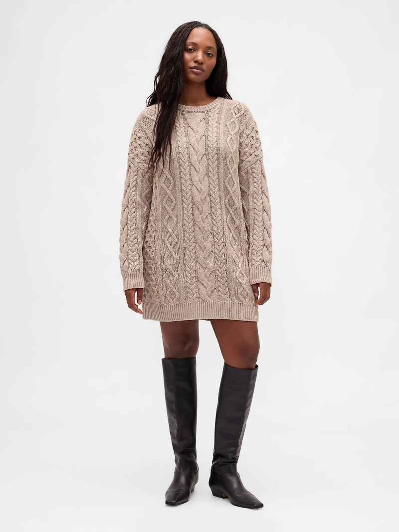 Cable-Knit Mini Sweater Dress