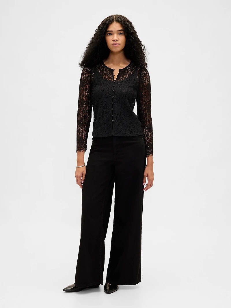 Lace Button-Front Top