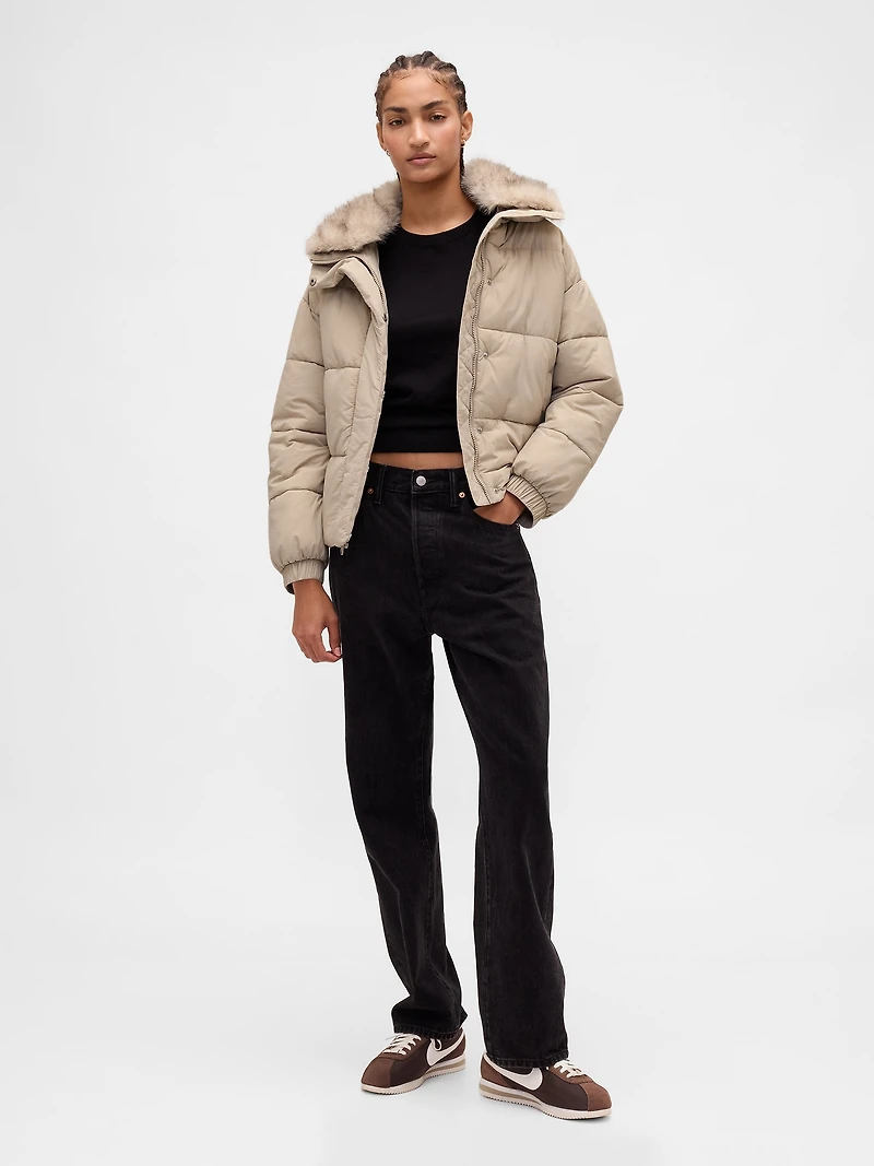 Faux Fur-Trim Puffer Jacket