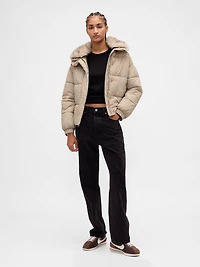 Faux Fur-Trim Puffer Jacket