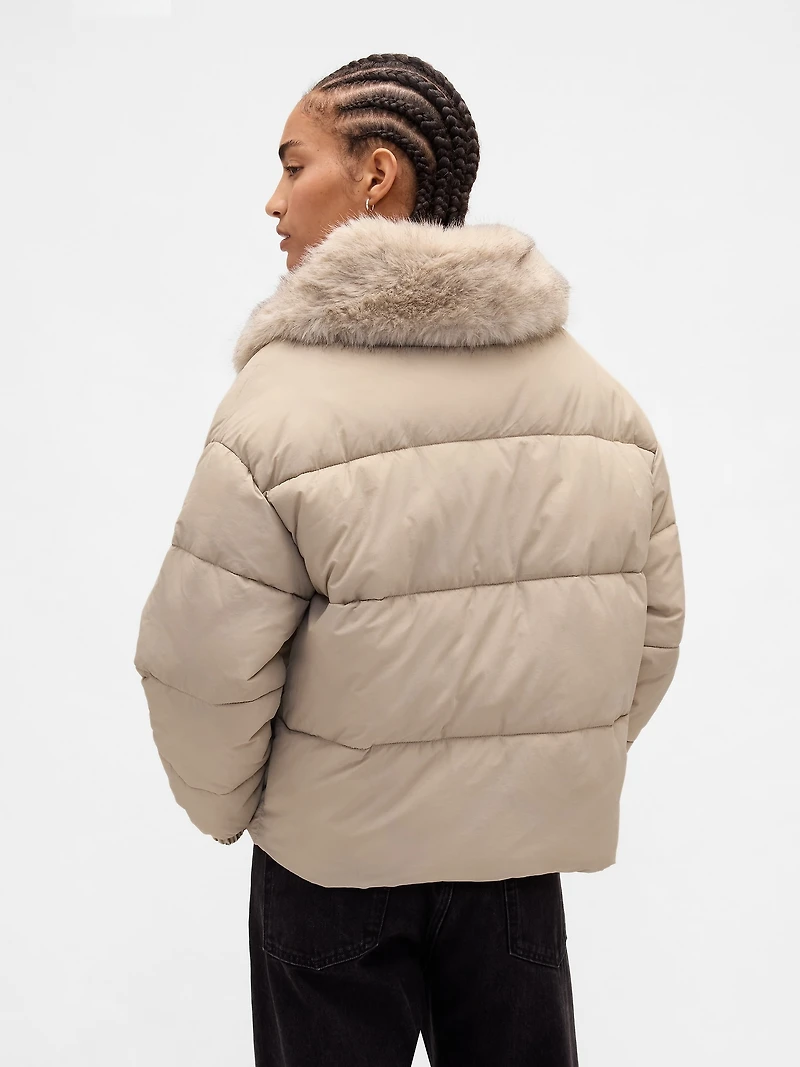Faux Fur-Trim Puffer Jacket