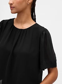 Scalloped Flutter-Sleeve Top
