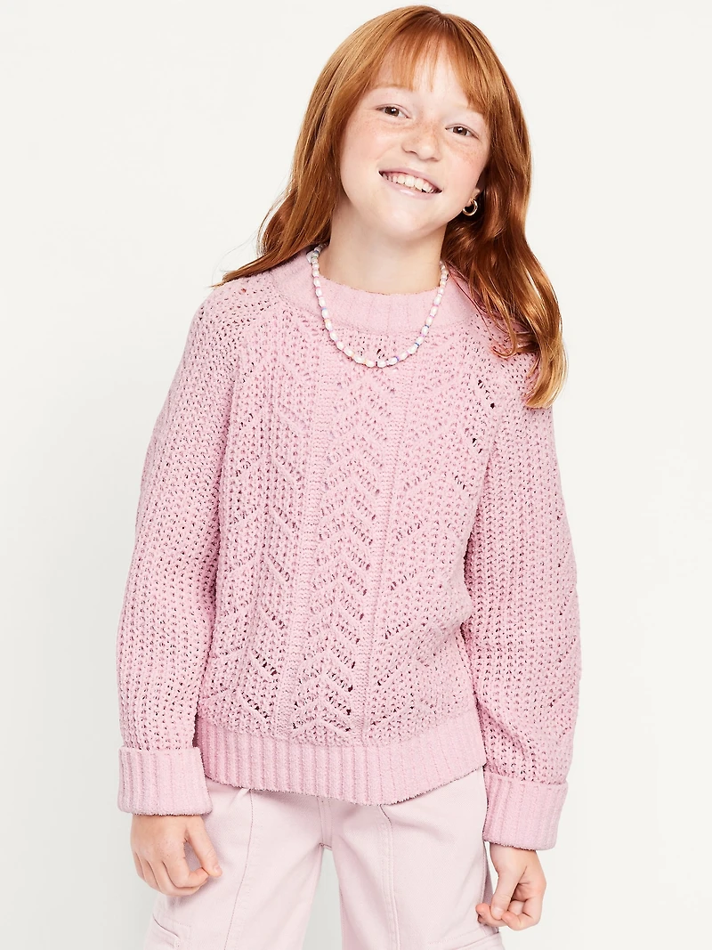 Long-Sleeve Pointelle Knit Sweater for Girls