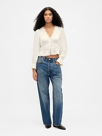 Eyelet V-Neck Peplum Top