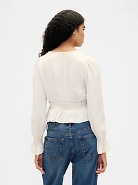 Eyelet V-Neck Peplum Top