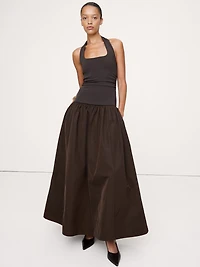 Jersey & Taffeta Halter Maxi Dress