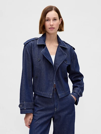 UltraSoft Denim Crop Trench Jacket